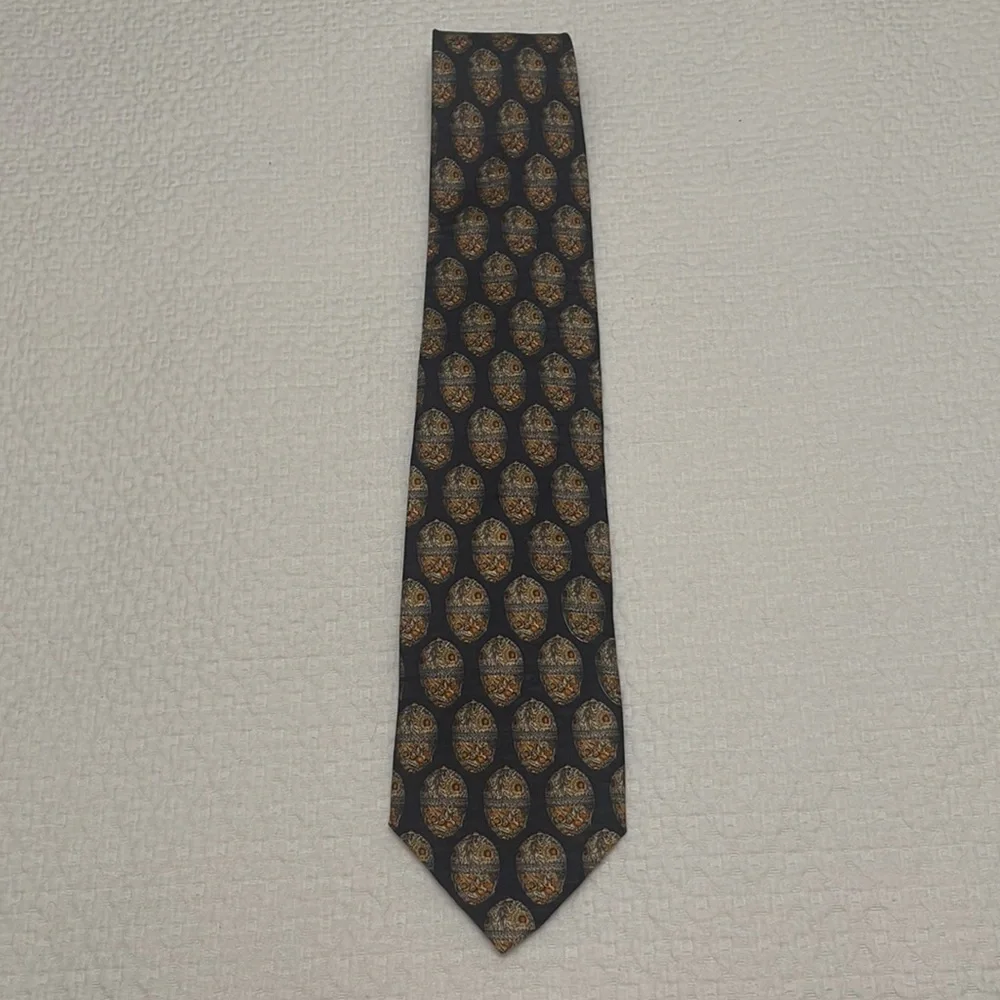Valentino Classic Charcoal/Black & Tan Silk Tie—Great!! Excellent Condition!